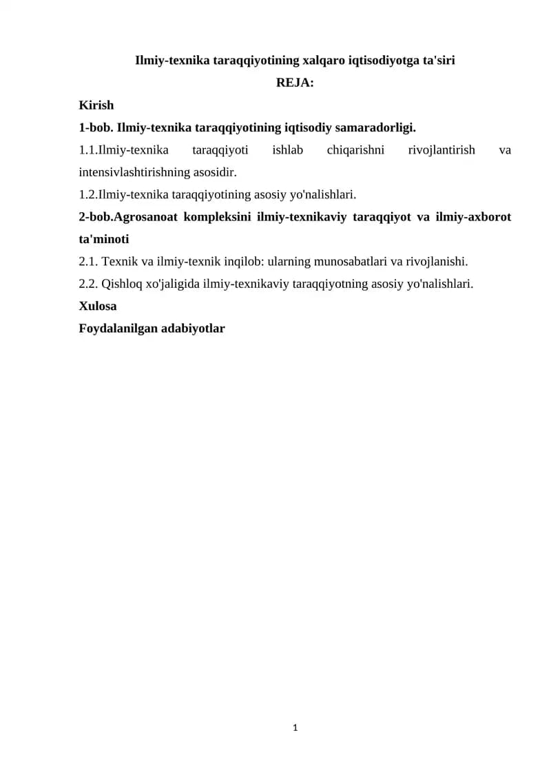 Ilmiy-texnika taraqqiyotining xalqaro iqtisodiyotga ta'siri