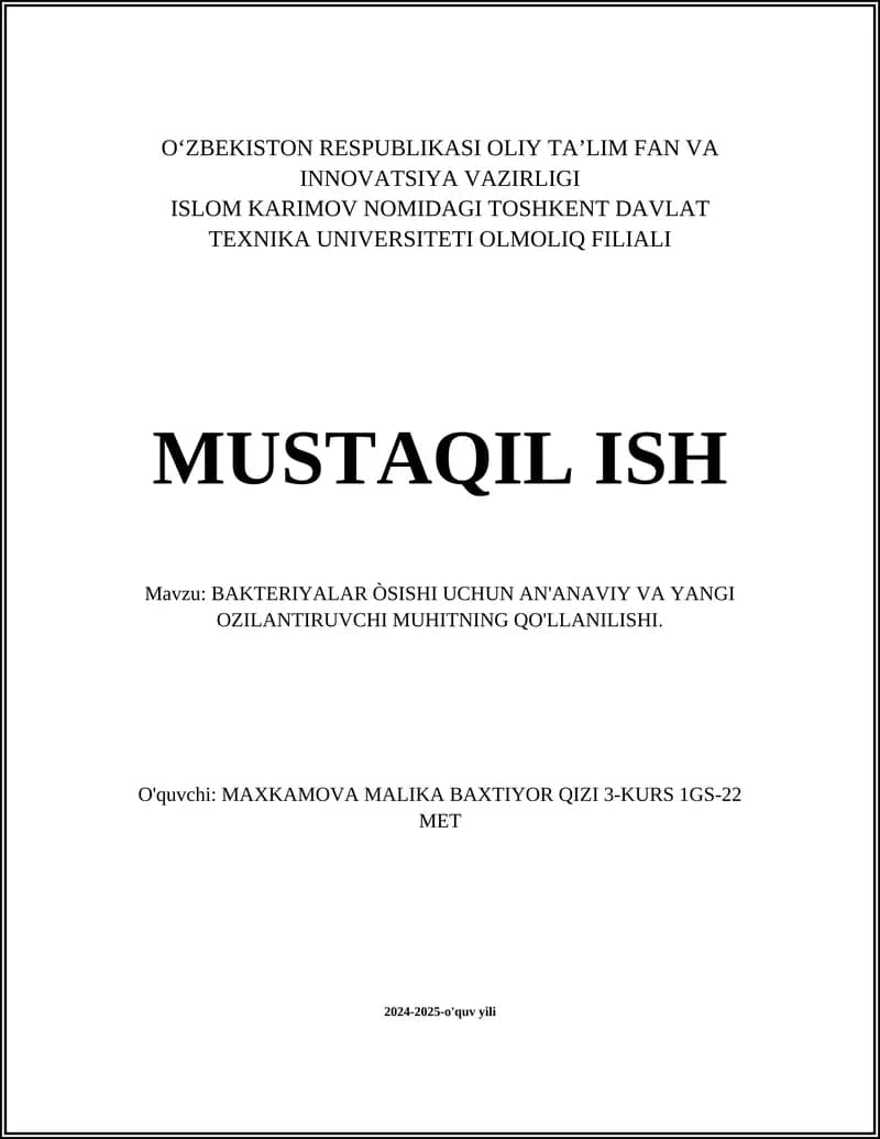 AN'ANAVIY VA YANGI OZILANTIRUVCHI MUHITNING QO'LLANILISHI