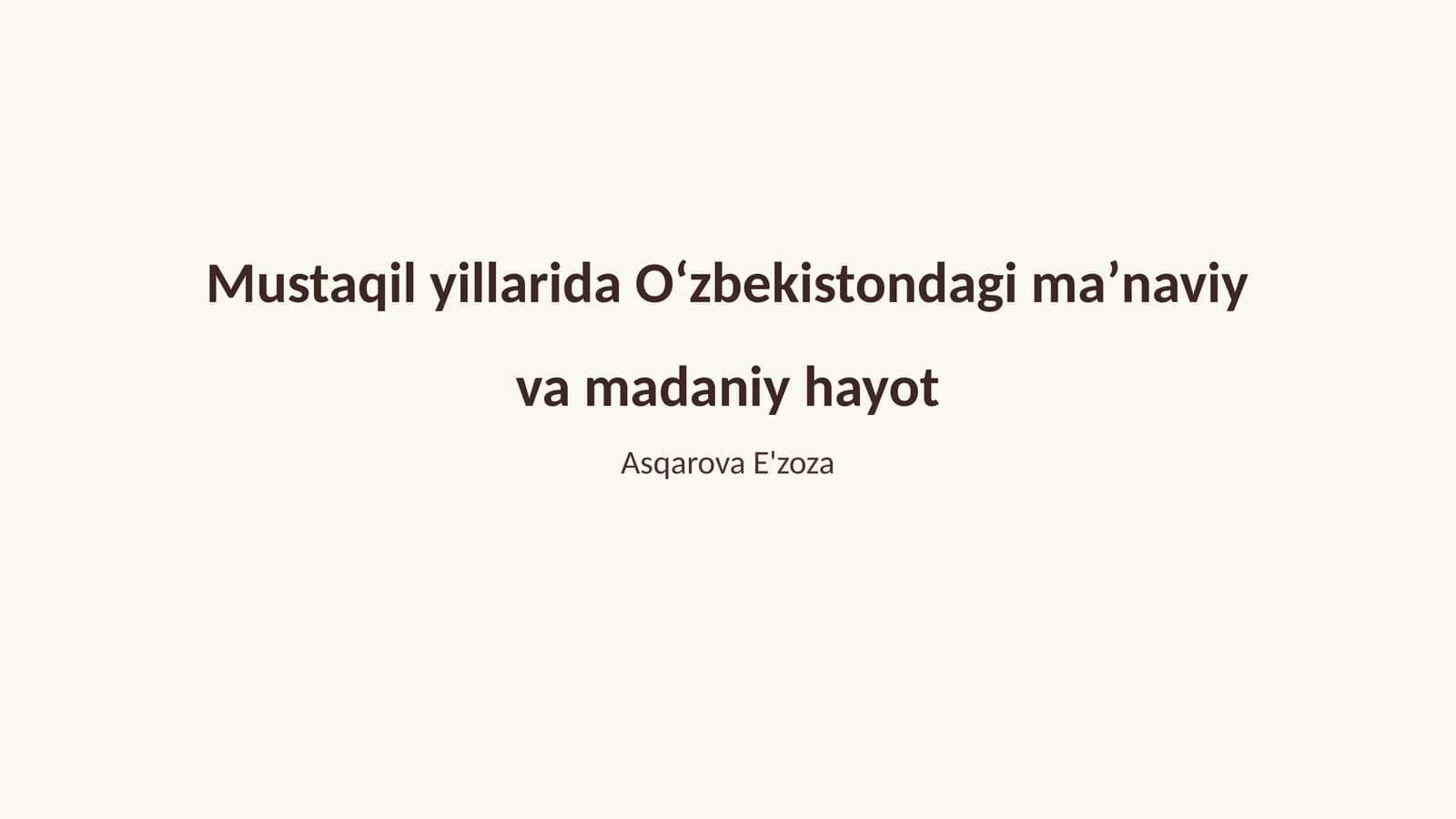 Oʻzbekistondagi maʼnaviy va madaniy hayot