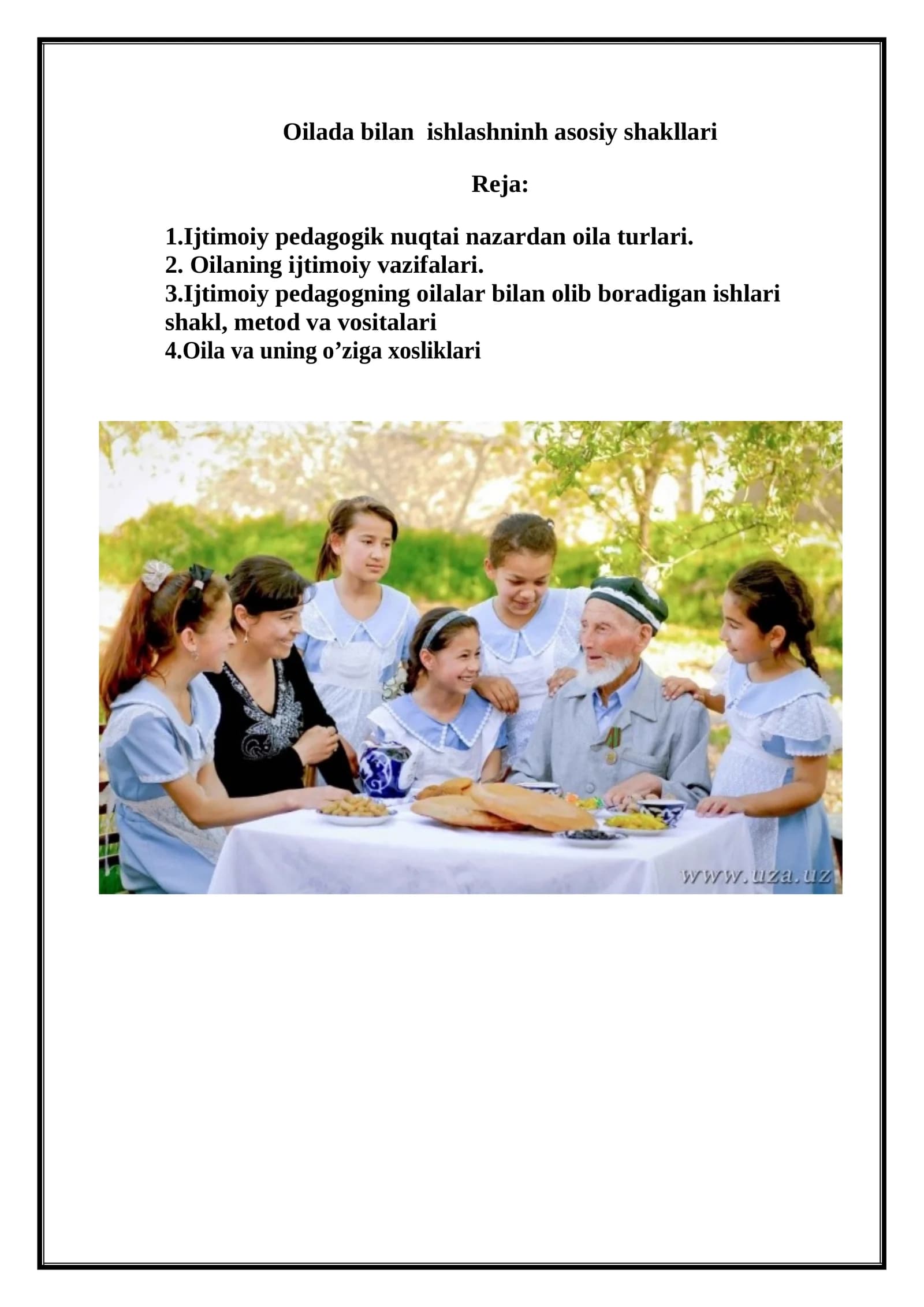 Oilada bilan ishlashning asosiy shakllari