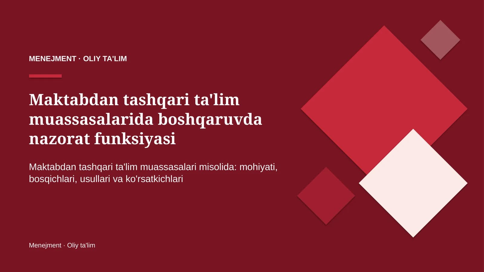 maktabdan tashqari ta'lim muassasalarida boshqaruvda nazorat funksiyasi 9535