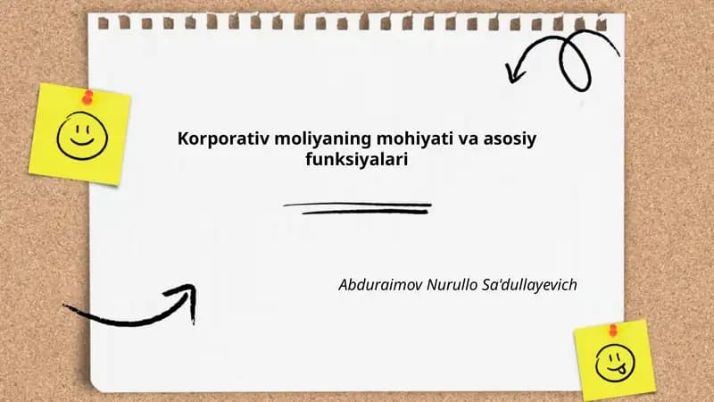 Korporativ moliyaning mohiyati va asosiy funksiyalari