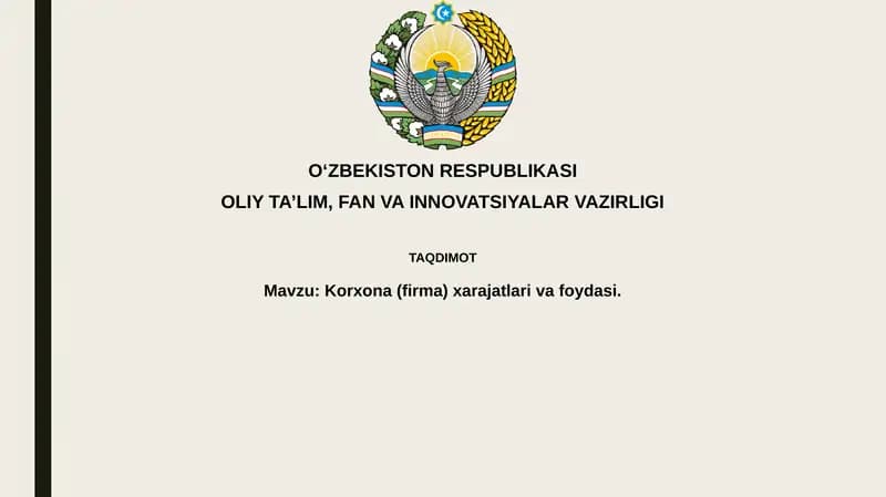 Korxona Xarajatlari va Daromadlari Tahlili