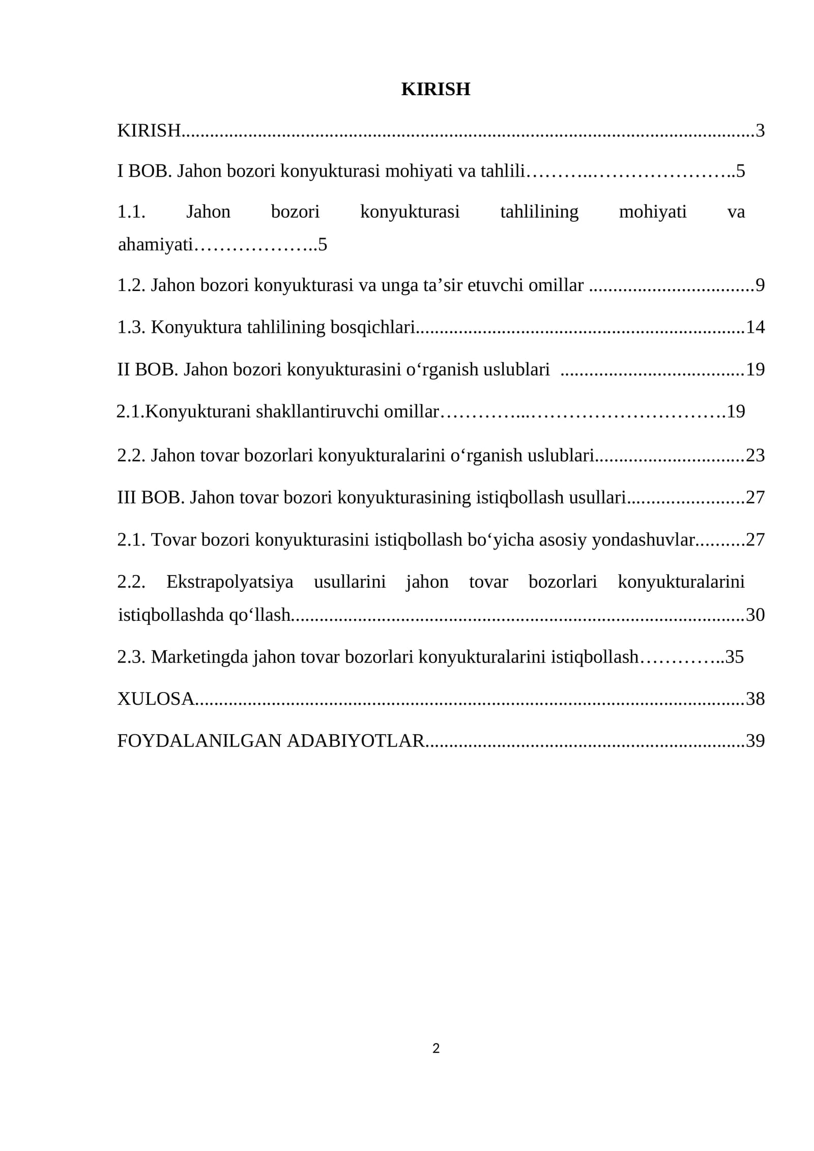 Jahon konyukturasi istiqbollari