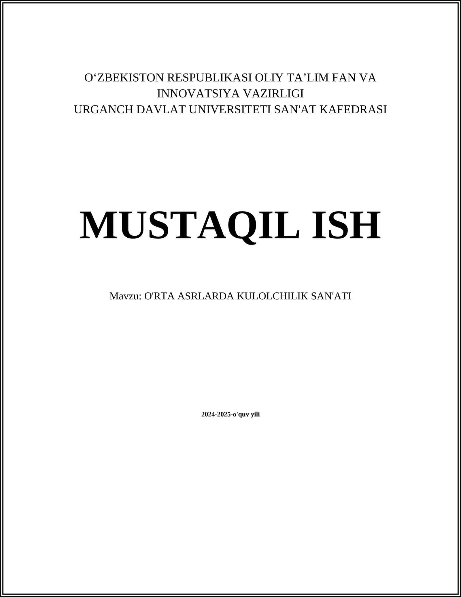 O'RTA ASRLARDA KULOLCHILIK SAN'ATI