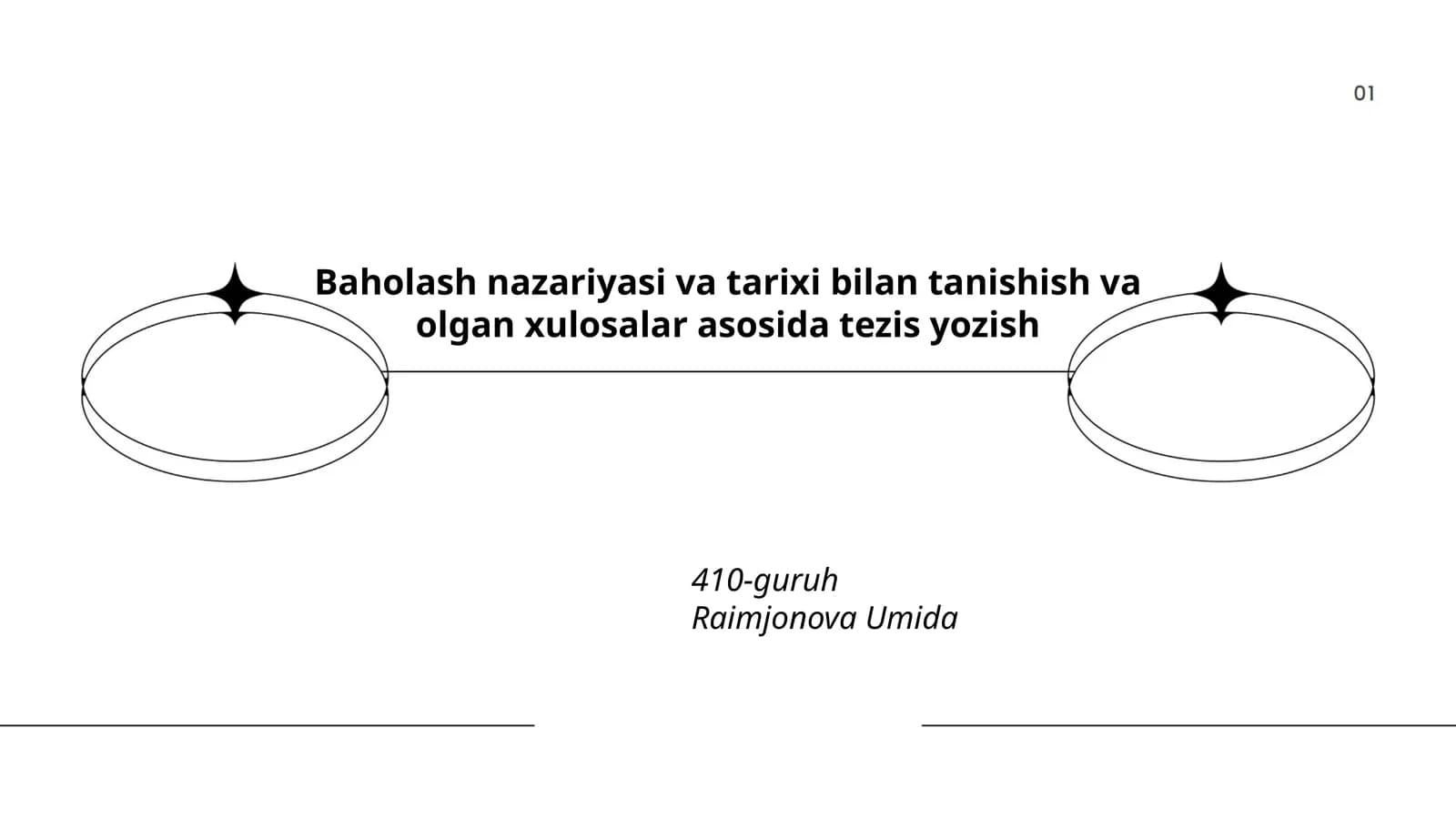 Baholash nazariyasi va tarixi bilan tanishish va olgan xulosalar asosida tezis yozish
