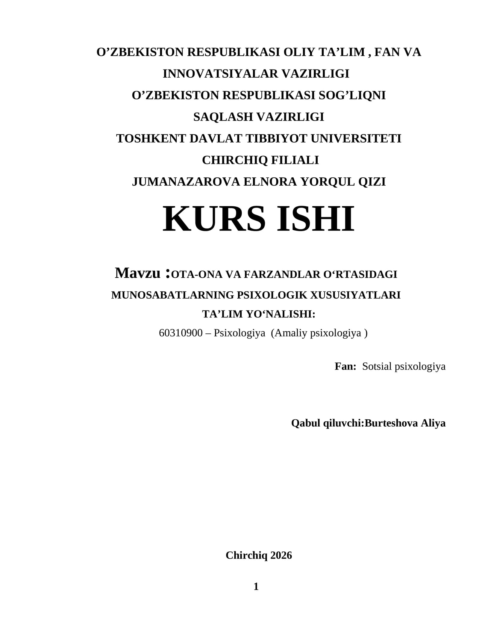 OTA-ONA VA FARZANDLAR O‘RTASIDAGI MUNOSABATLARNING PSIXOLOGIK XUSUSIYATLARI