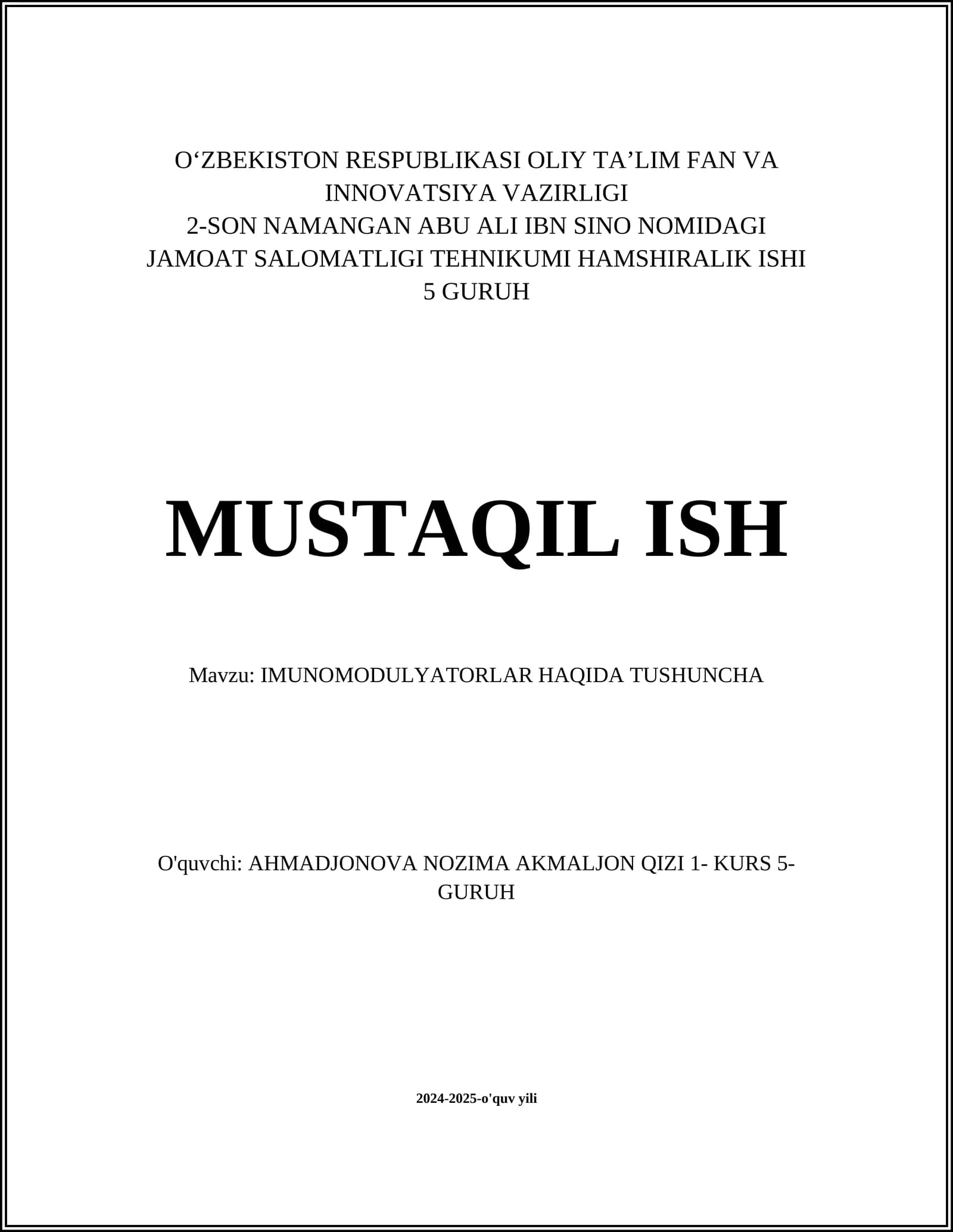 IMUNOMODULYATORLAR HAQIDA TUSHUNCHA