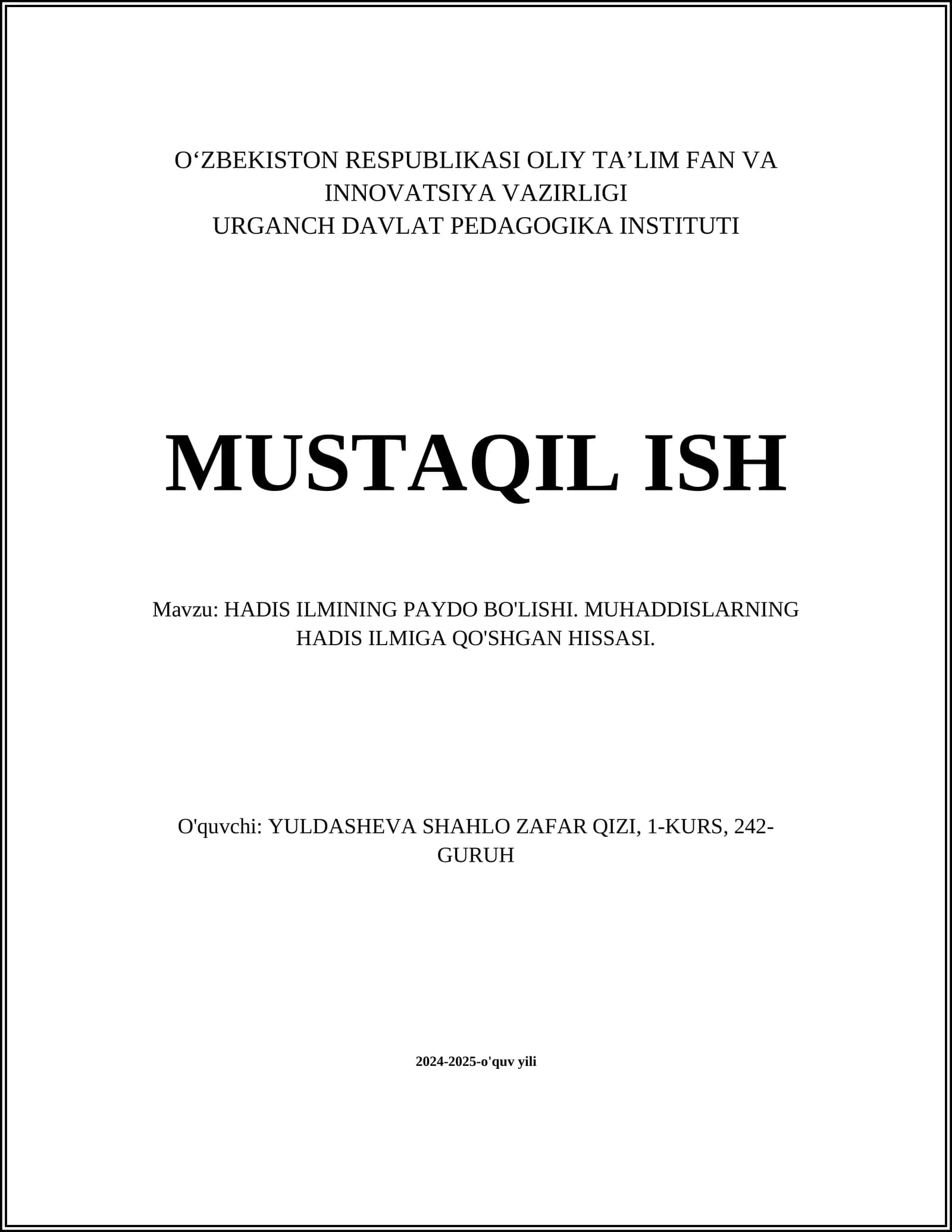 HADIS ILMINING PAYDO BO'LISHI