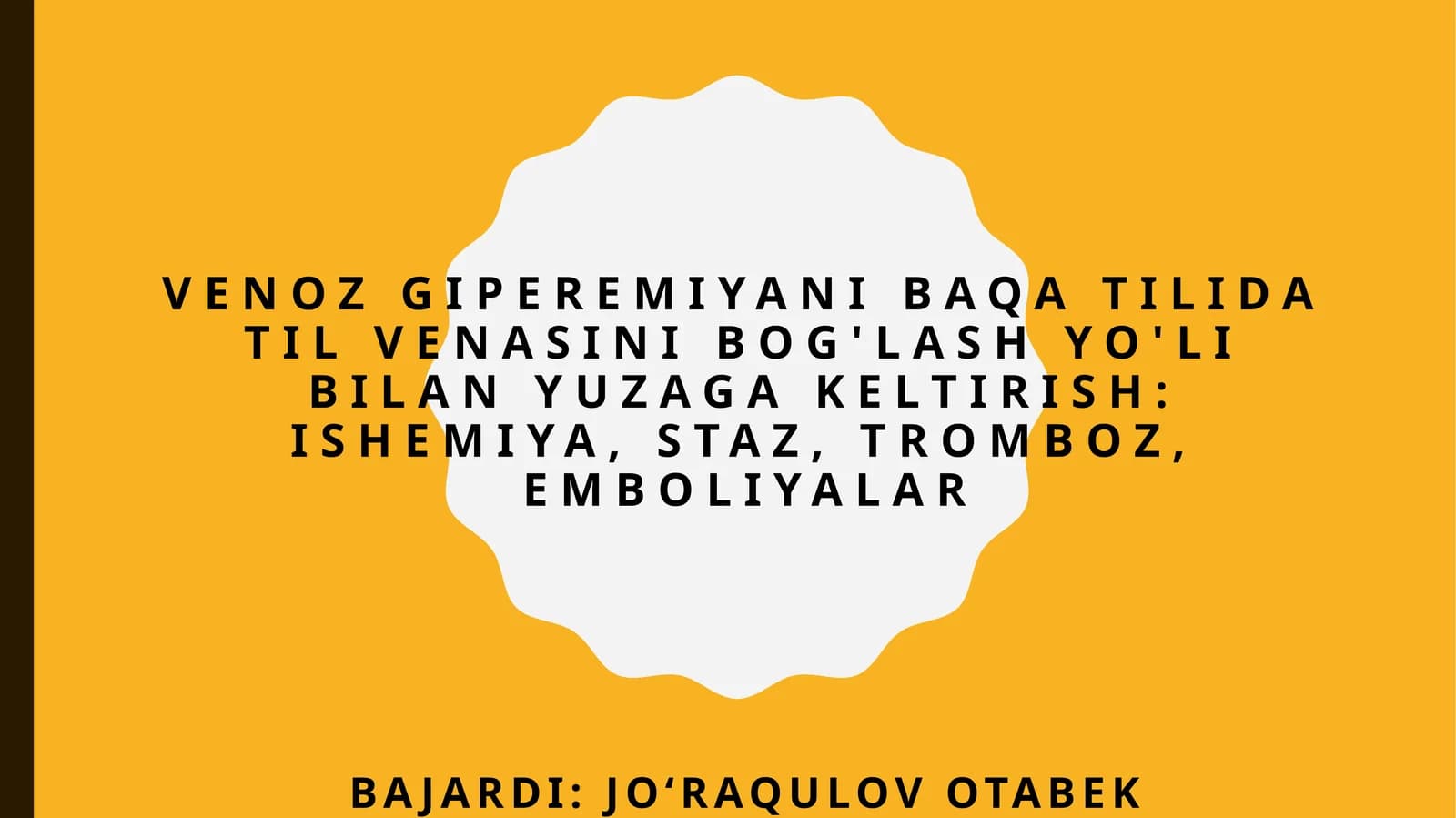 Venoz giperemiyani baqa tilida til venasini bog'lash yo'li bilan yuzaga keltirish: ishemiya, staz, tromboz, emboliyalar