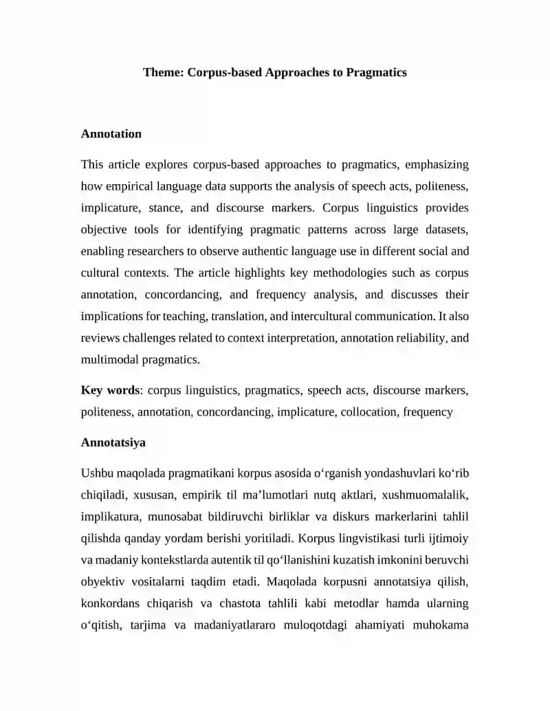 Corpus-based Approaches to Pragmatics