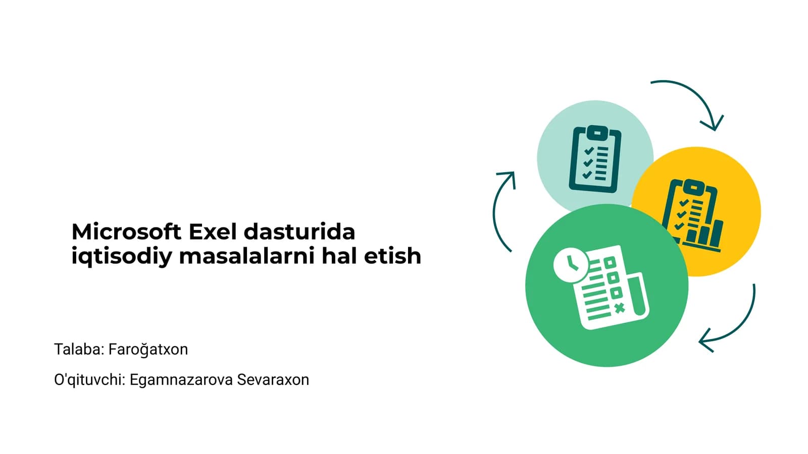 Microsoft Exel dasturida iqtisodiy masalalarni hal etish