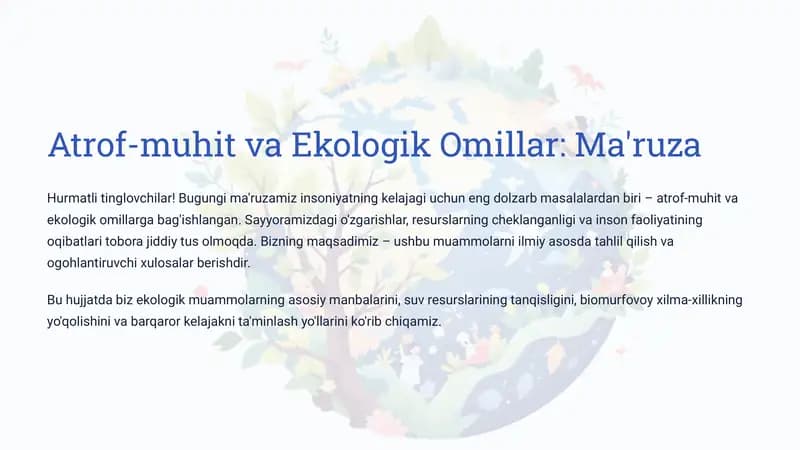 Atrof-muhit va Ekologik Omillar: Ma'ruza