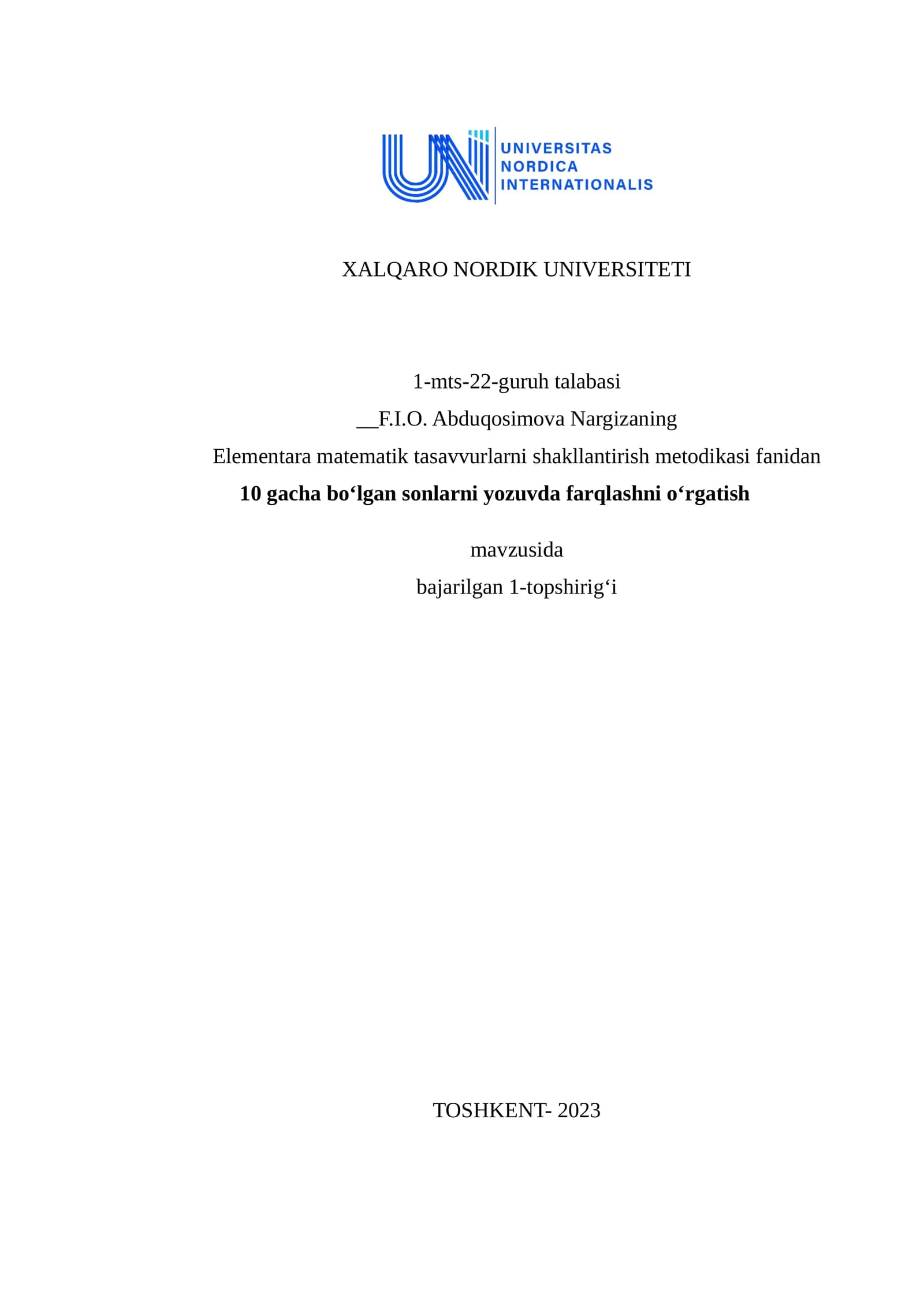 Elementara Matematik Tasavvurlarni Shakllantirish Metodikasi