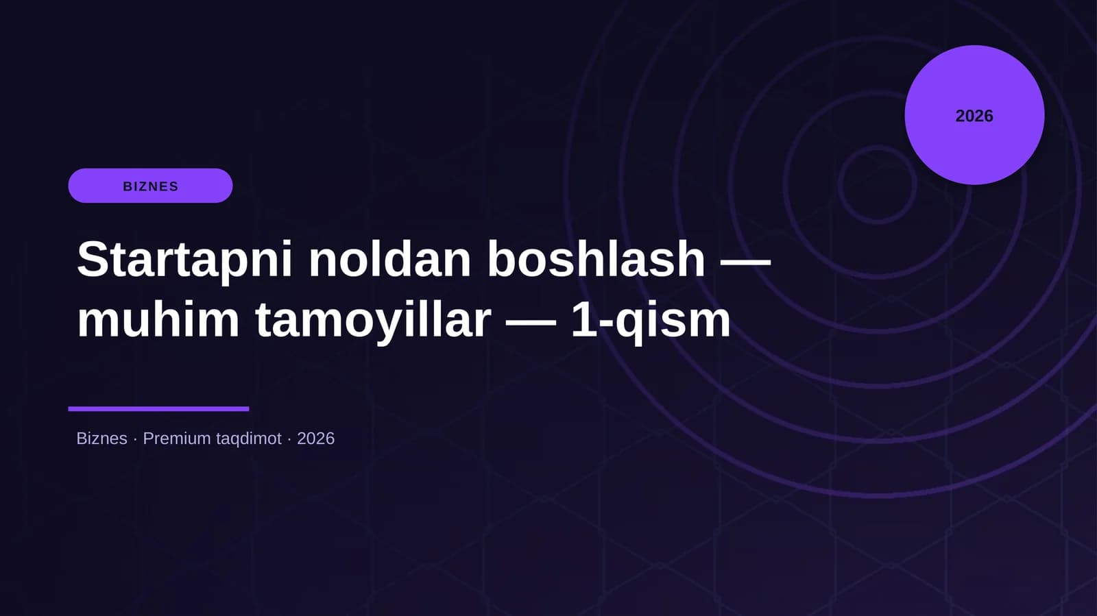 Startapni noldan boshlash — muhim tamoyillar — 1-qis