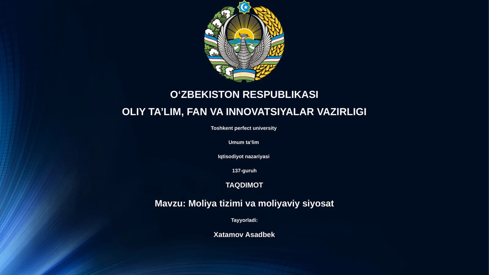Moliya tizimi va moliyaviy siyosat