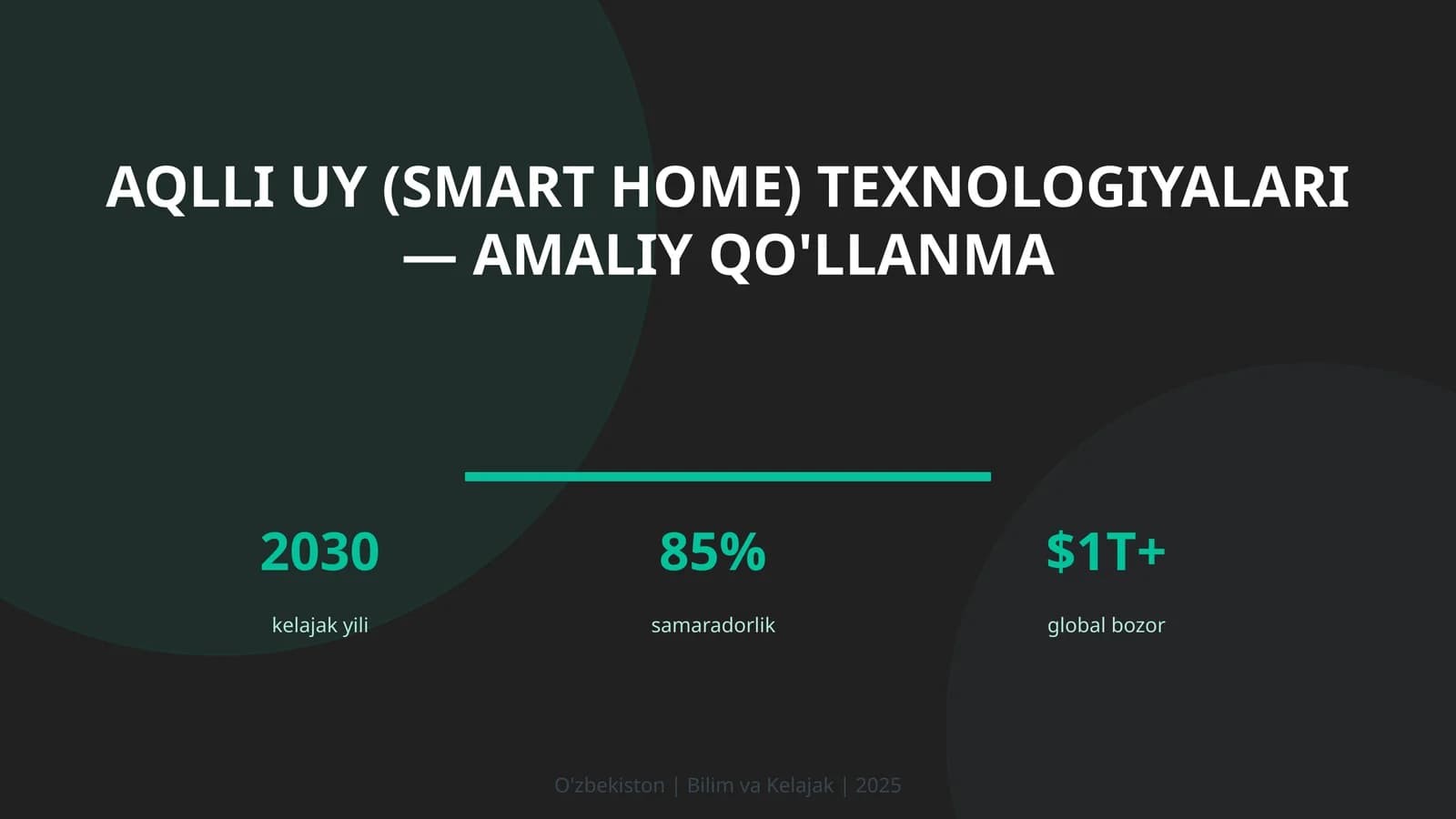 Aqlli uy (Smart Home) texnologiyalari — amaliy qo'llanma