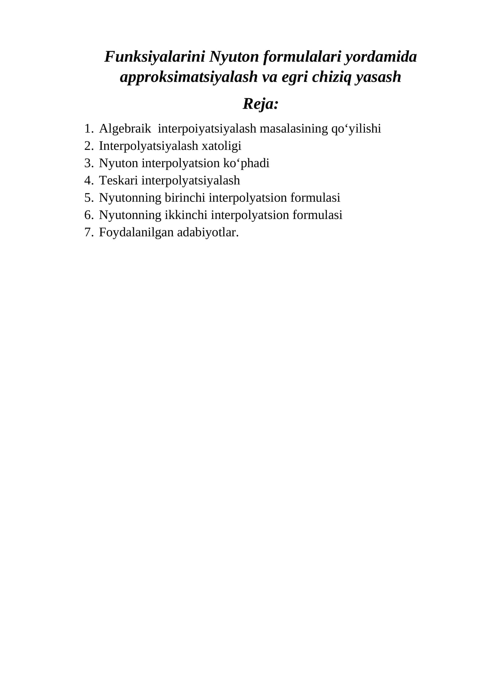 Nyuton interpolyatsiya masalalari