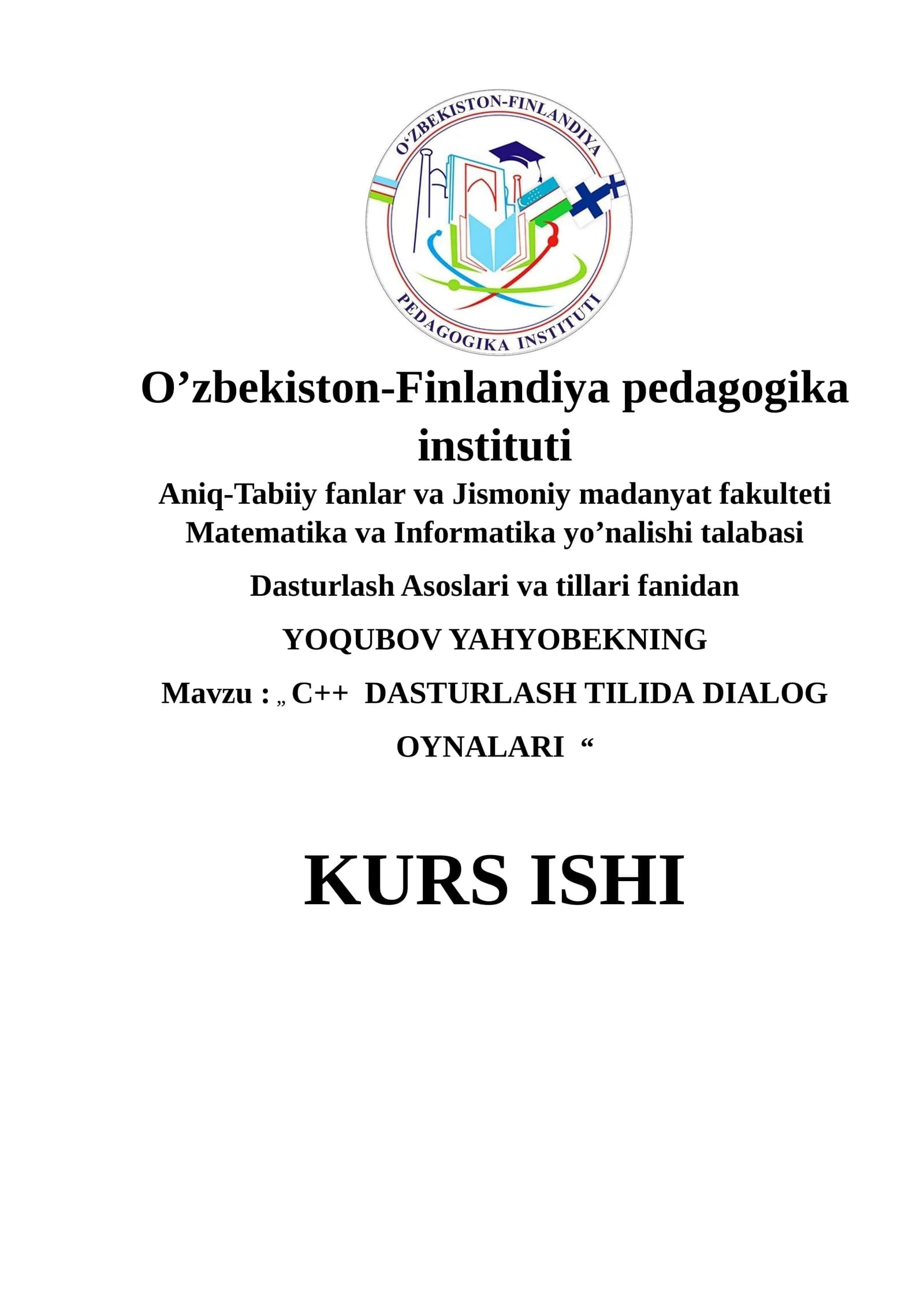 C++ DASTURLASH TILIDA DIALOG OYNALARI