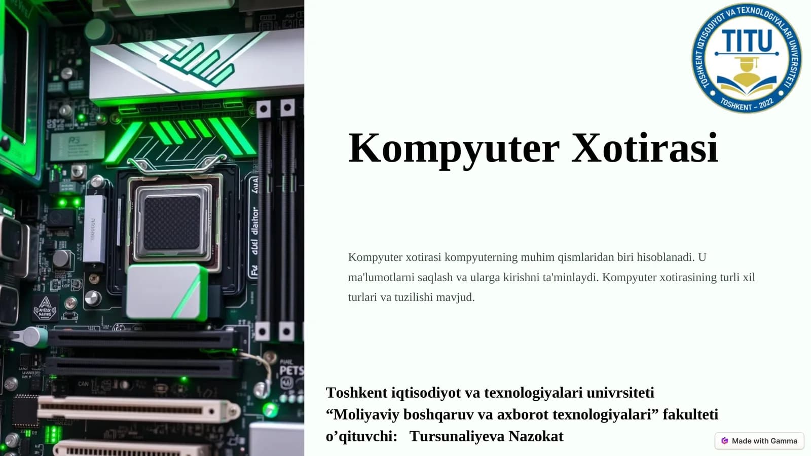 Xotirani Tashkil Etish Prinsiplari