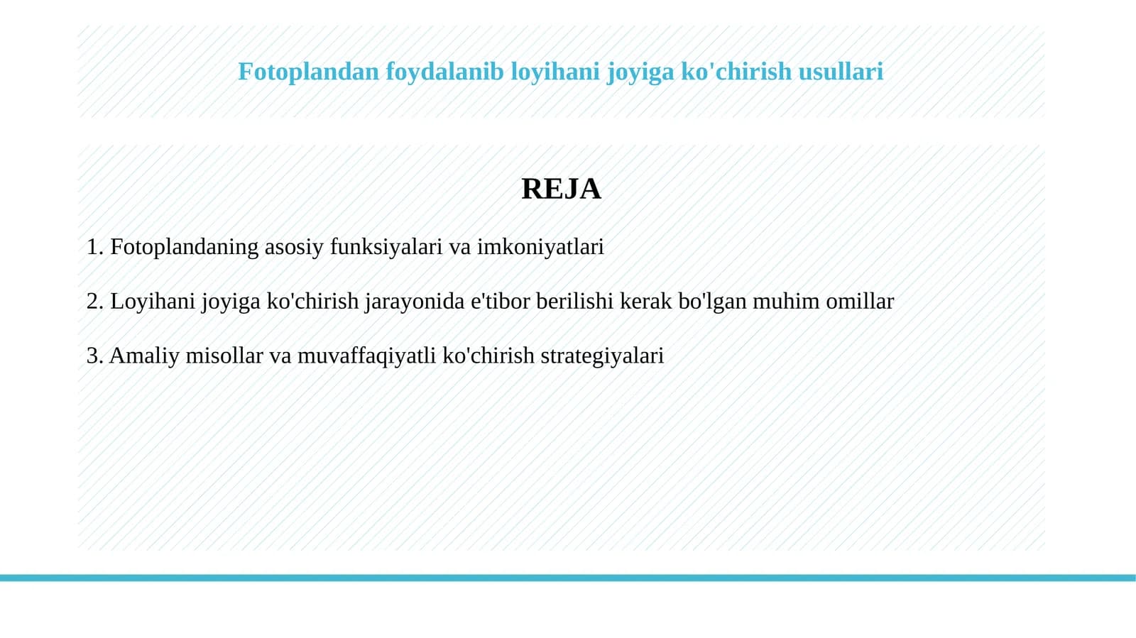 Fotoplandan foydalanib  loyihani joyiga ko'chirish usullari