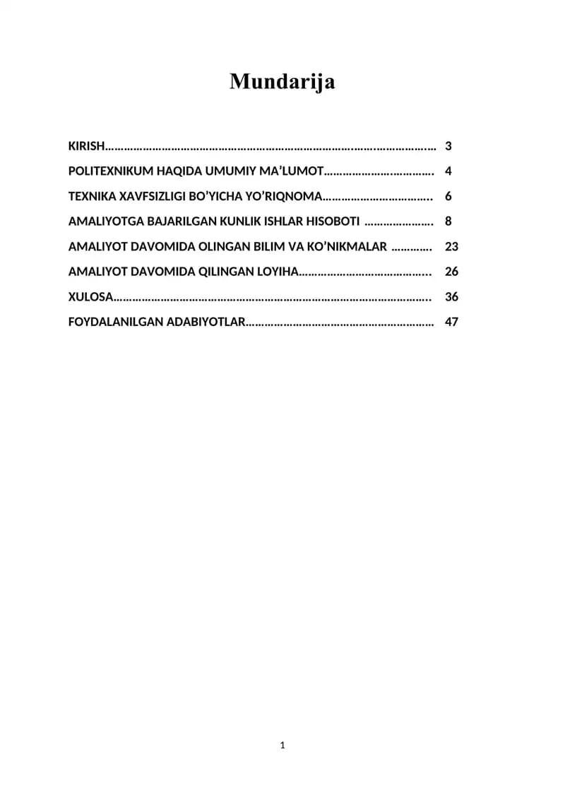 Amaliyot hisoboti texnikum