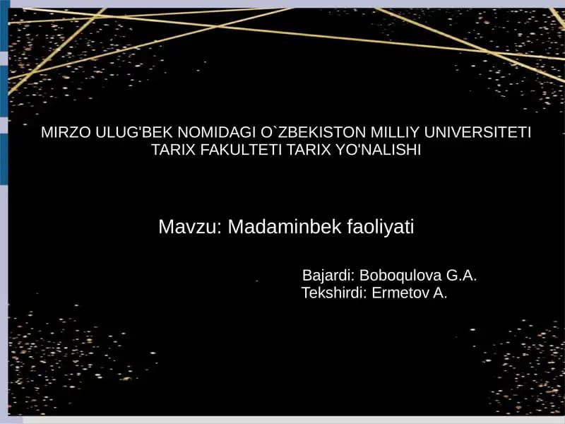 Madaminbek faoliyati