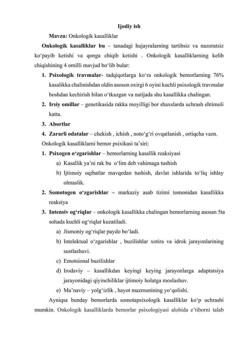 Onkologik kasalliklar