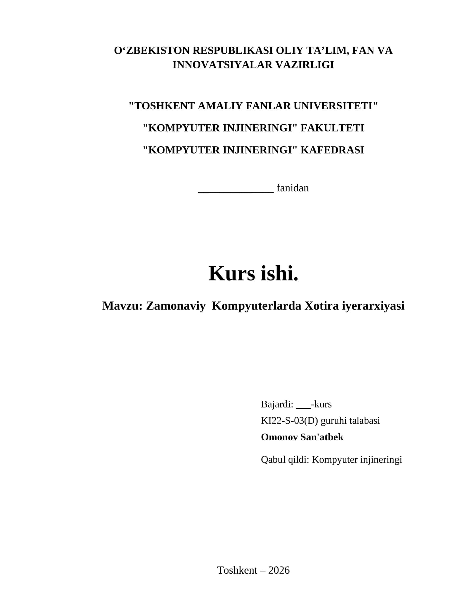Zamonaviy  Kompyuterlarda Xotira iyerarxiyasi