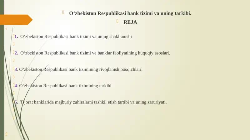 O‘zbekiston Respublikasi bank tizimi va uning tarkibi