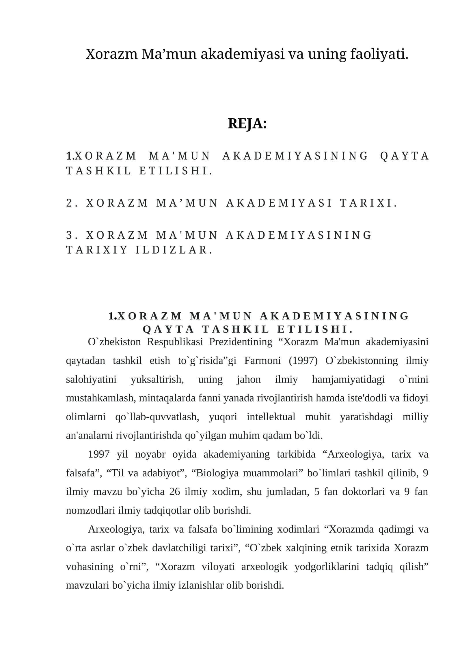 Xorazm Ma’mun akademiyasi va uning faoliyati