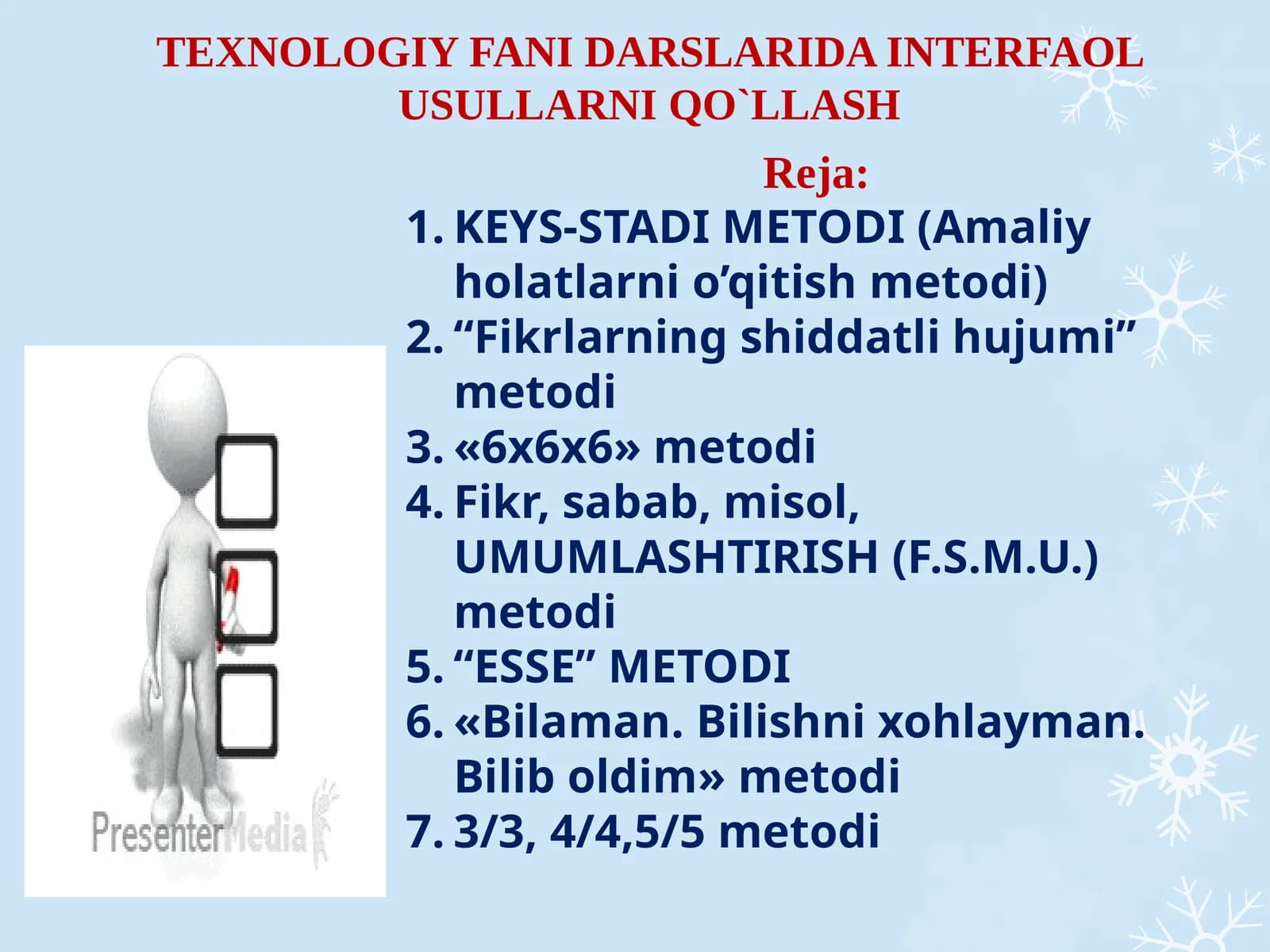TEXNOLOGIY FANI DARSLARIDA INTERFAOL USULLARNI QO`LLASH
