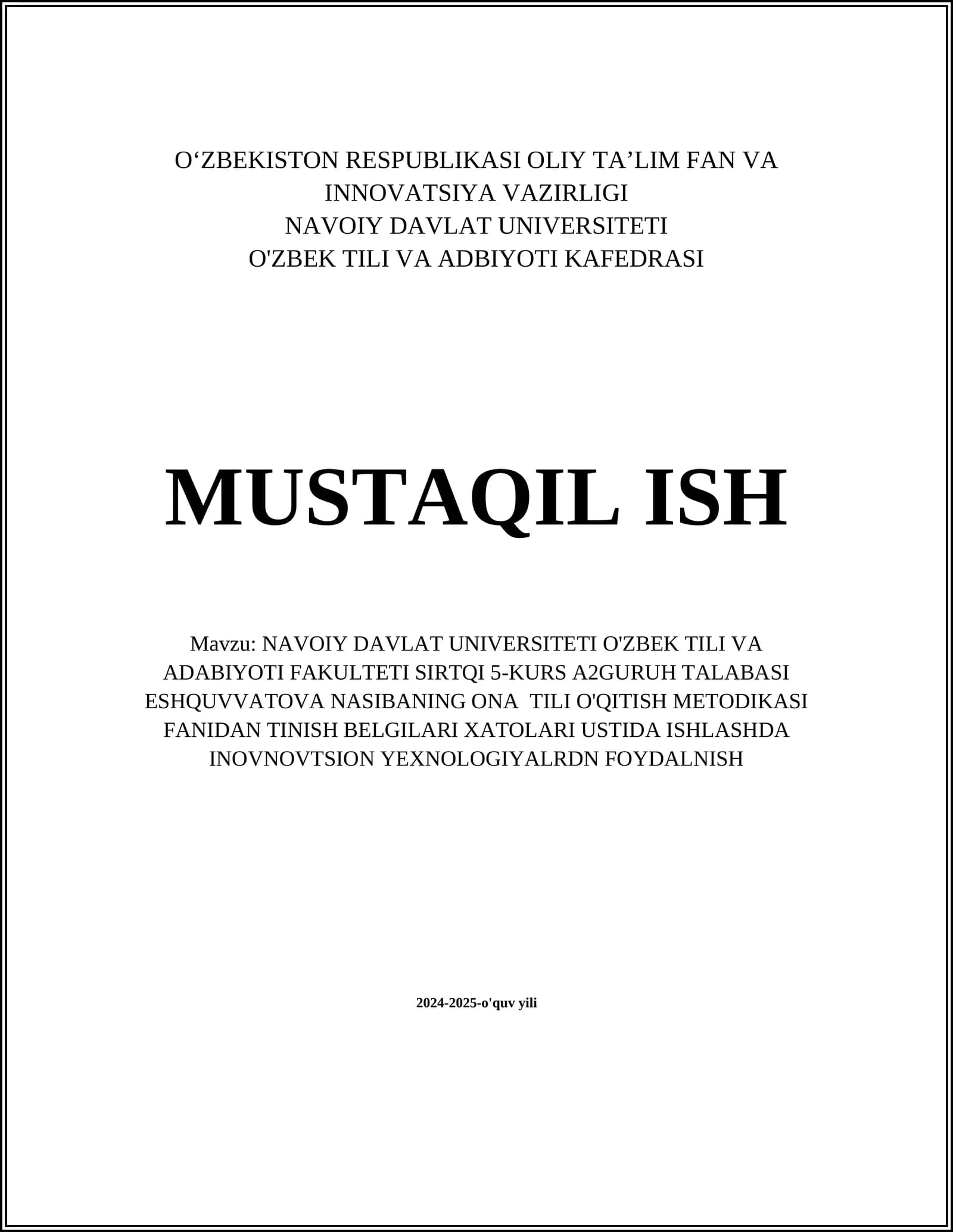 ONA TILI O'QITISH METODIKASI FANIDAN TINISH BELGILARI XATOLARI USTIDA ISHLASHDA INOVNOVTSION YEXNOLOGIYALRDN FOYDALNISH
