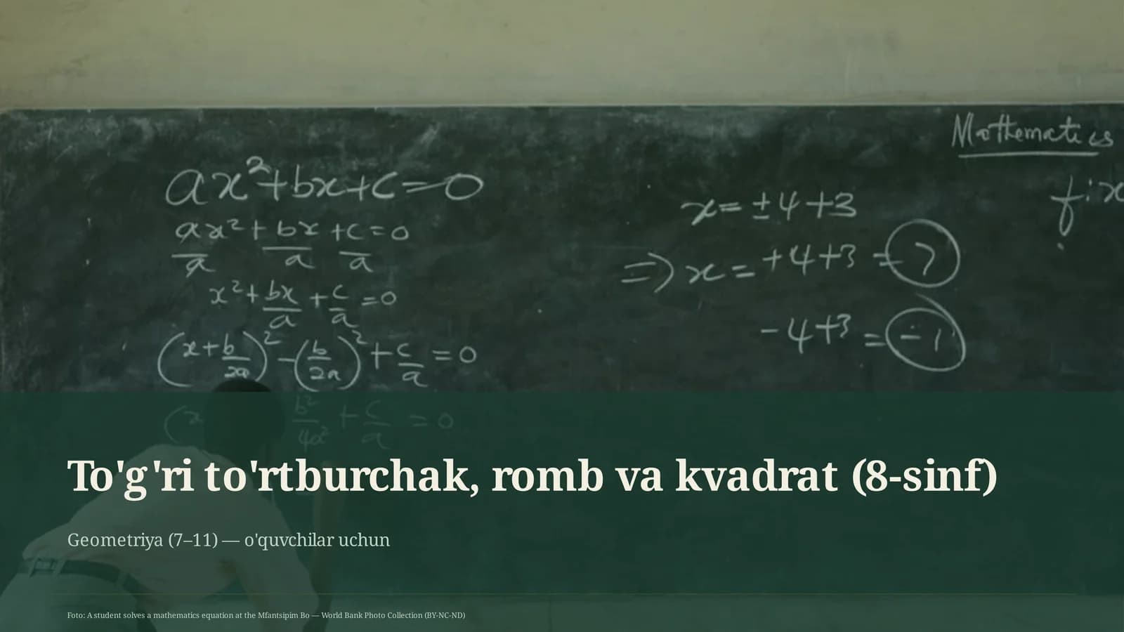 To'g'ri to'rtburchak, romb va kvadrat (8-sinf)