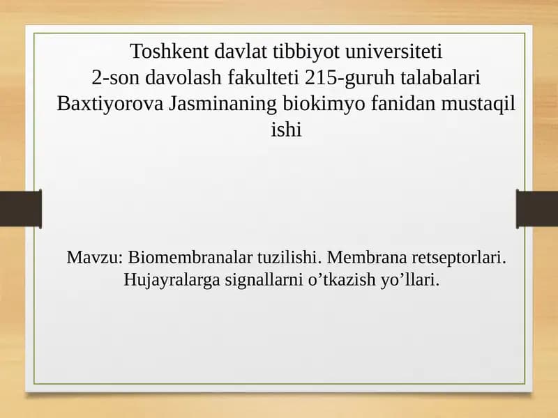 Baxtiyorova Jasminaning biokimyo fanidan mustaqilishi