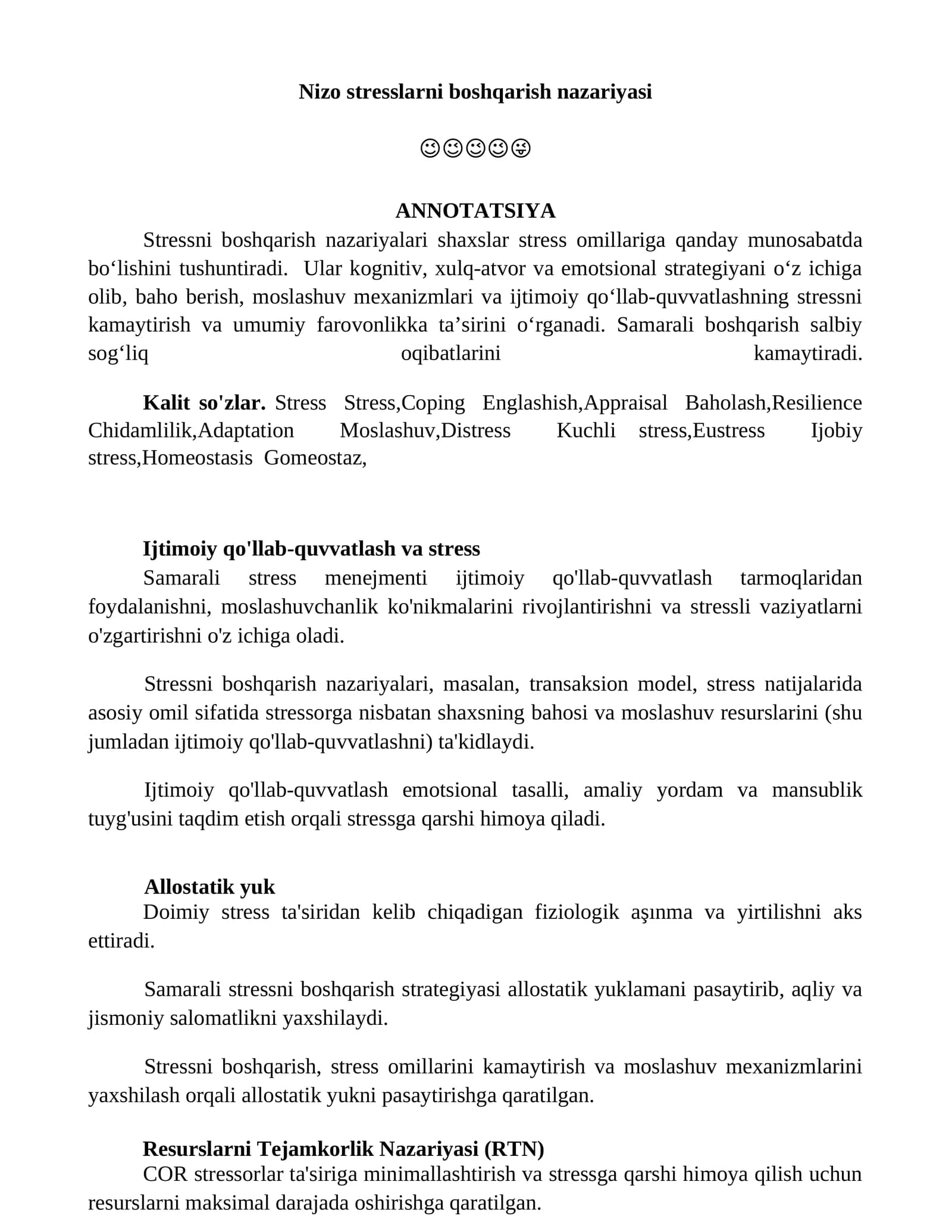 Nizo stresslarni boshqarish nazariyasi