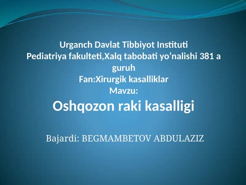 Oshqozonrakikasalligi