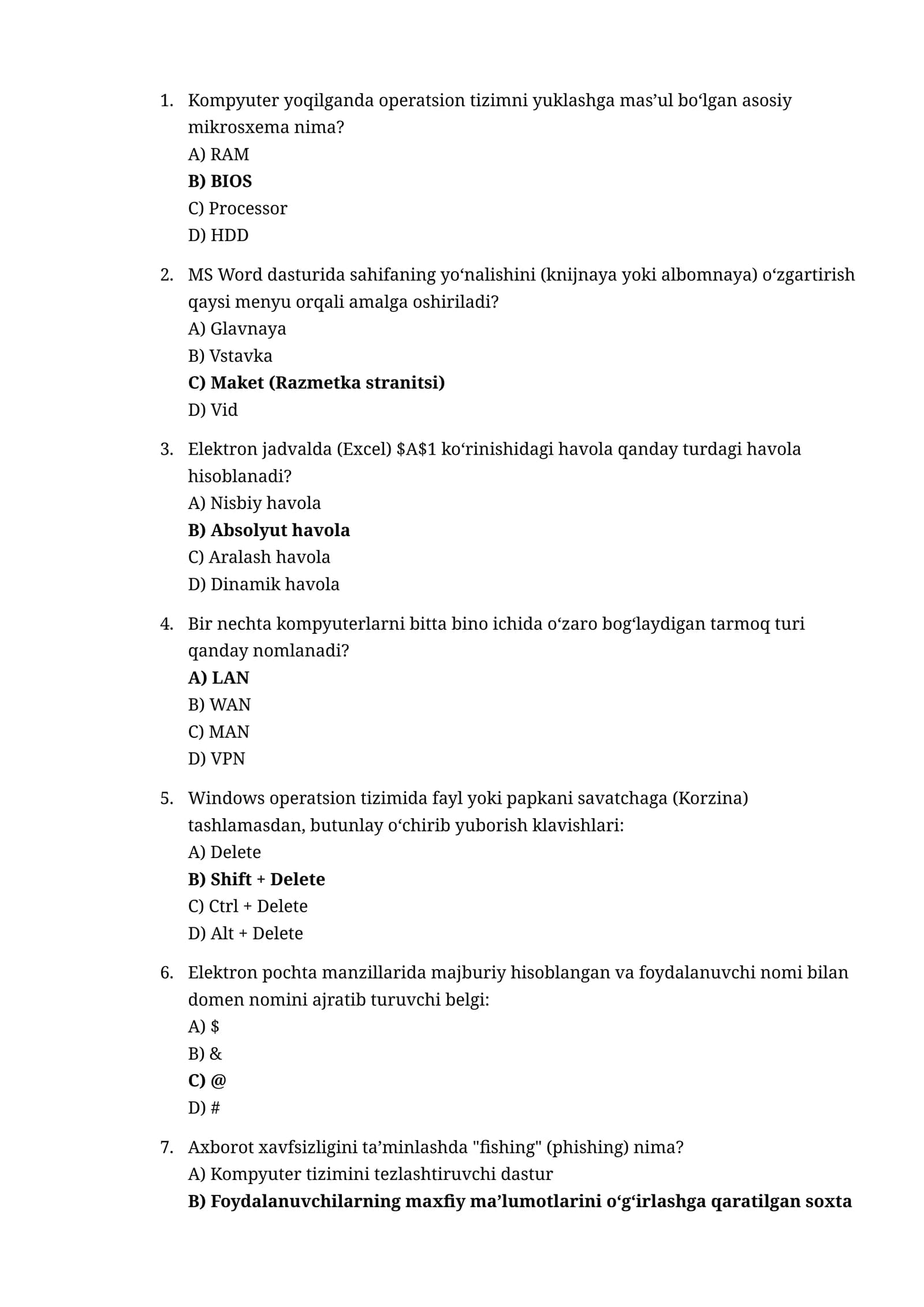 ARGOS imtihonlari uchun AKT va Axborot savodxonligi (200 talik eng yangi test bazasi)