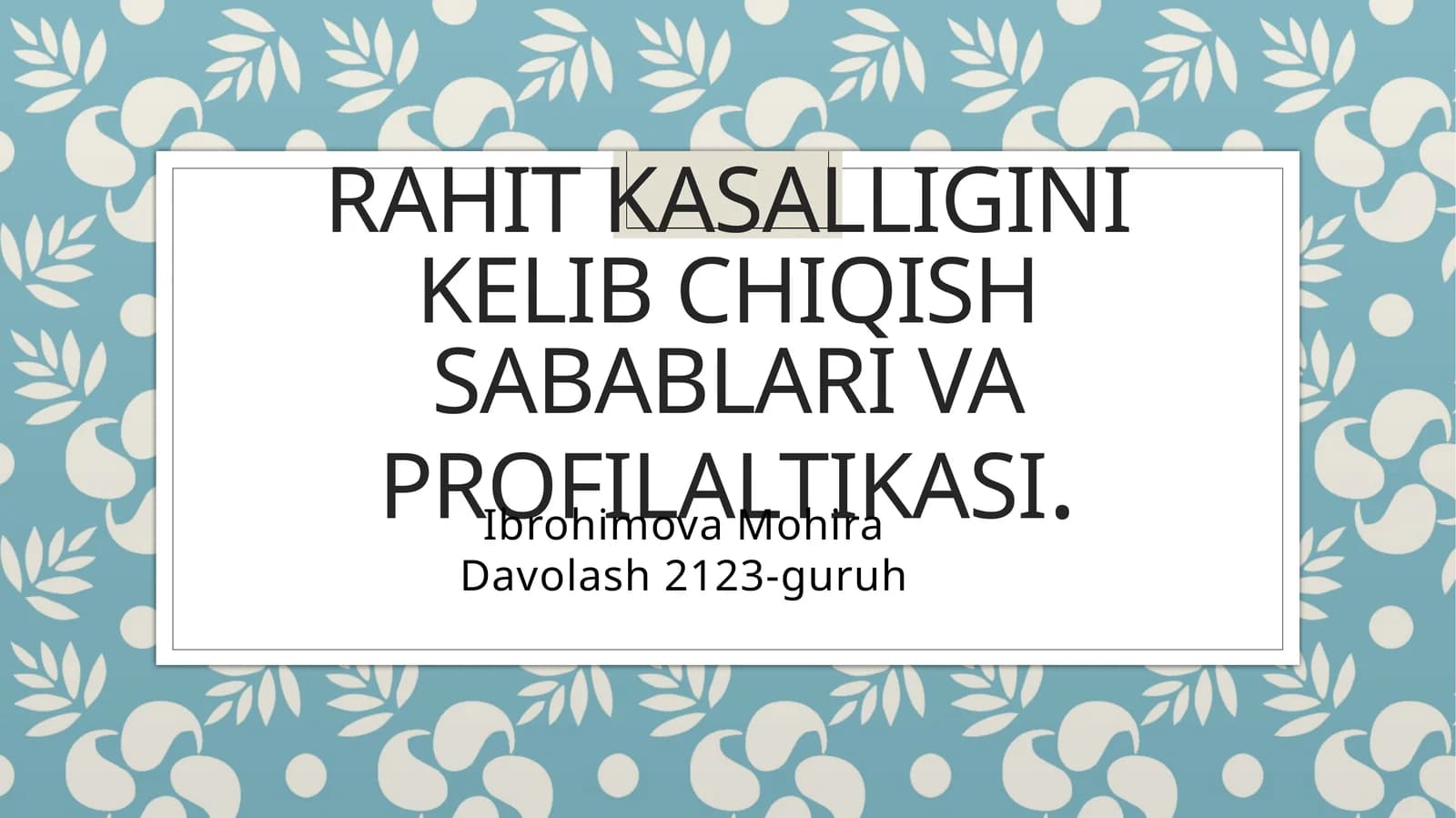 Rahitkasalligini kelib chiqish sabablari vaprofilaltikasi