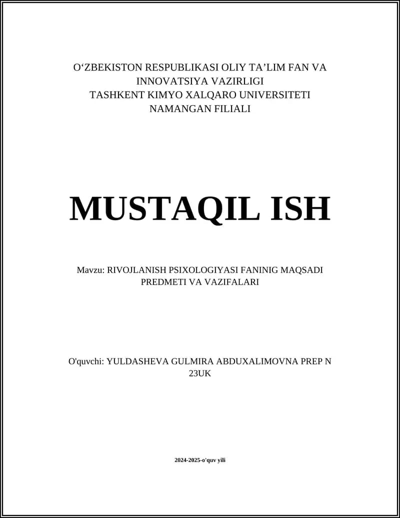 Rivojlanish psixologiyasi fanini o'rganamiz