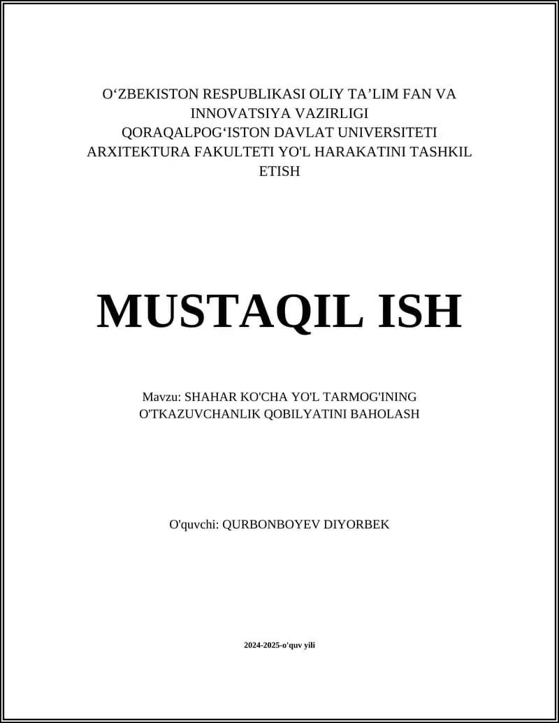 Transport tarmog'ining baholash usullari
