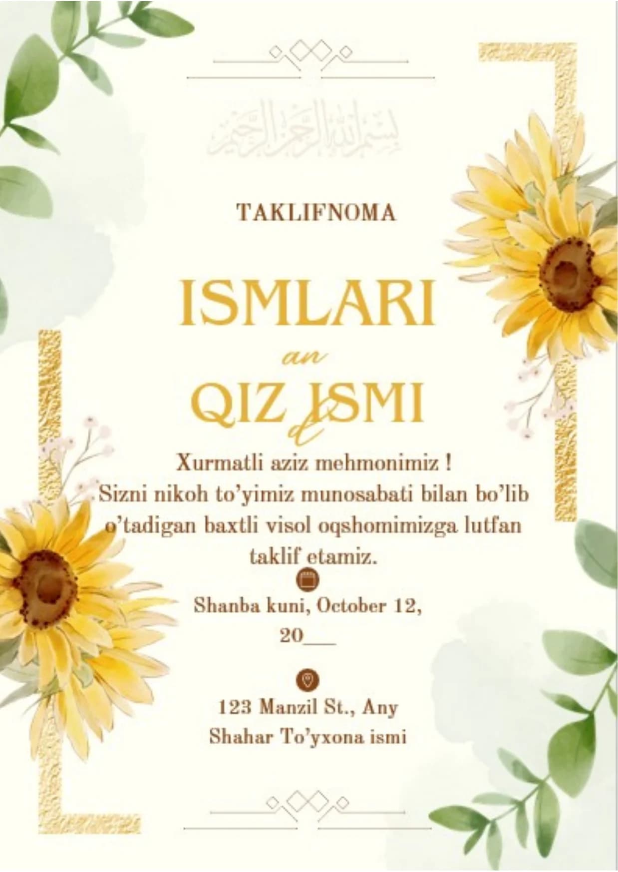 TAKLIFNOMA SHABLON
