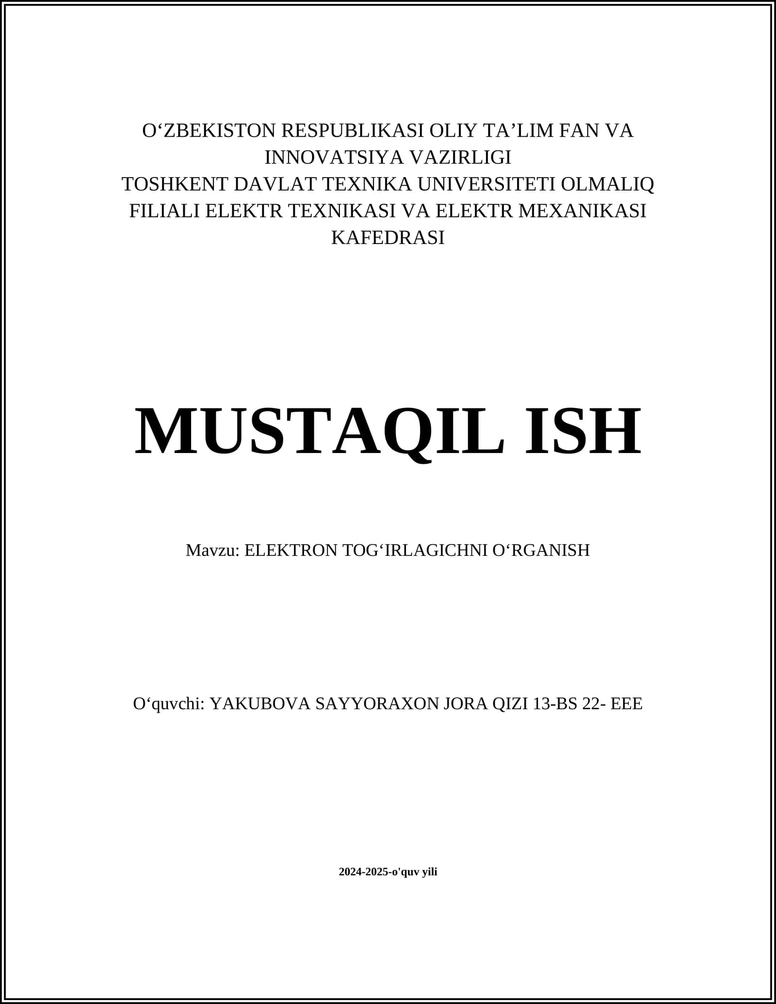 ELEKTRON TOGʻIRLAGICHNI OʻRGANISH