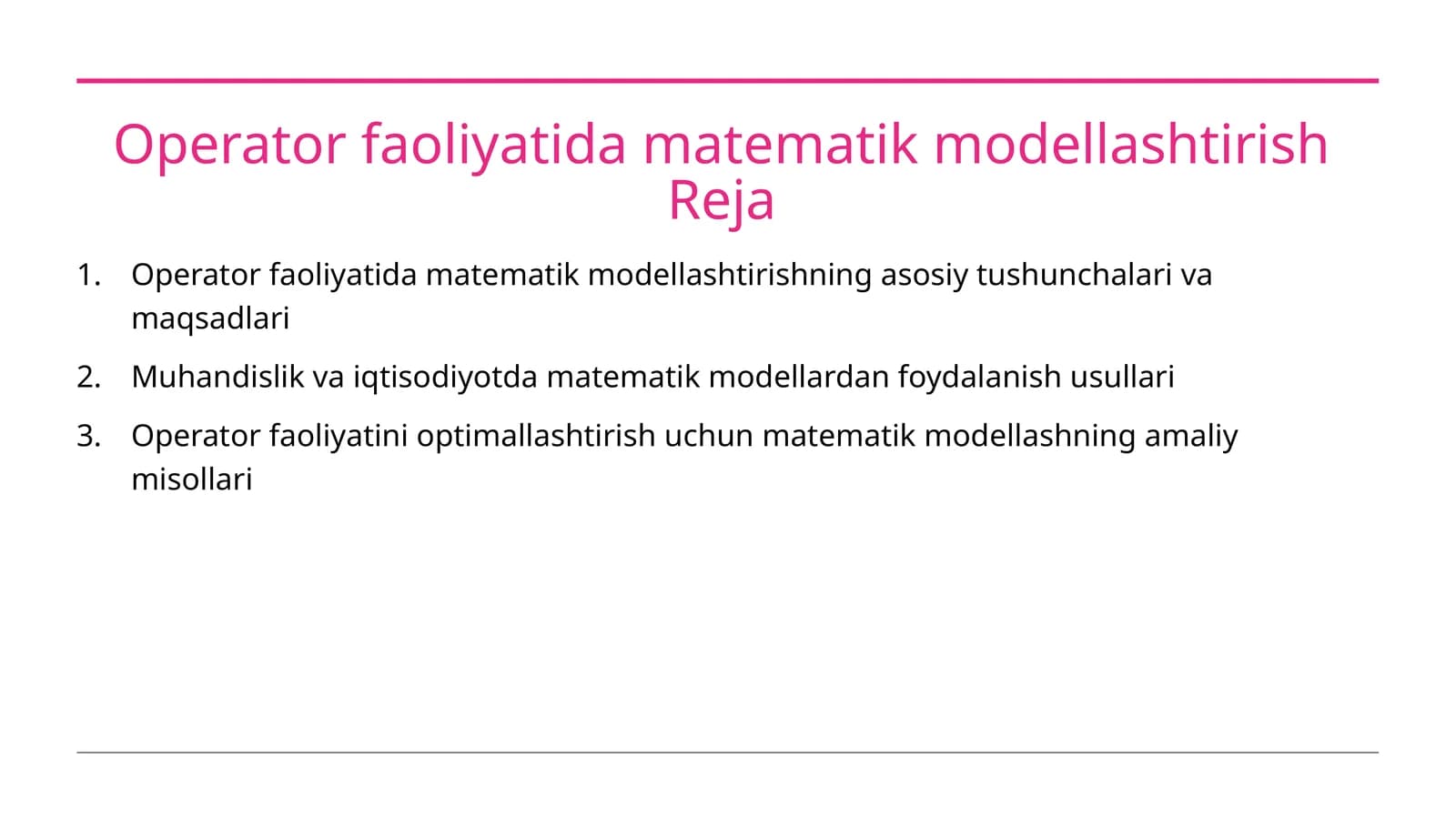 Operator faoliyatida matematik modellashtirish