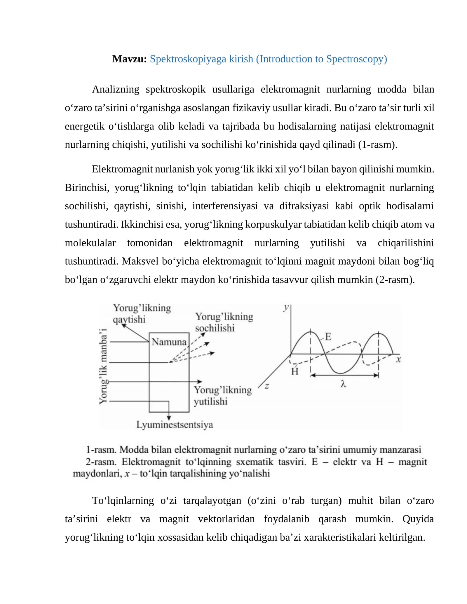 Spektroskopiyaga kirish (Introduction to Spectroscopy)