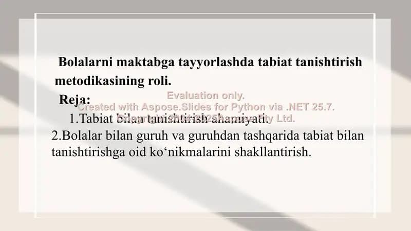 Bolalarni maktabga tayyorlashda tabiat tanishtirish metodikasi