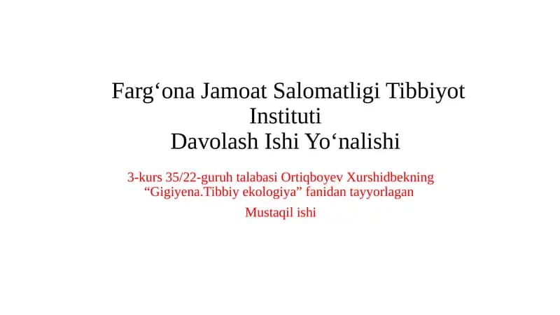 Gigiyena va Tibbiy Ekologiya