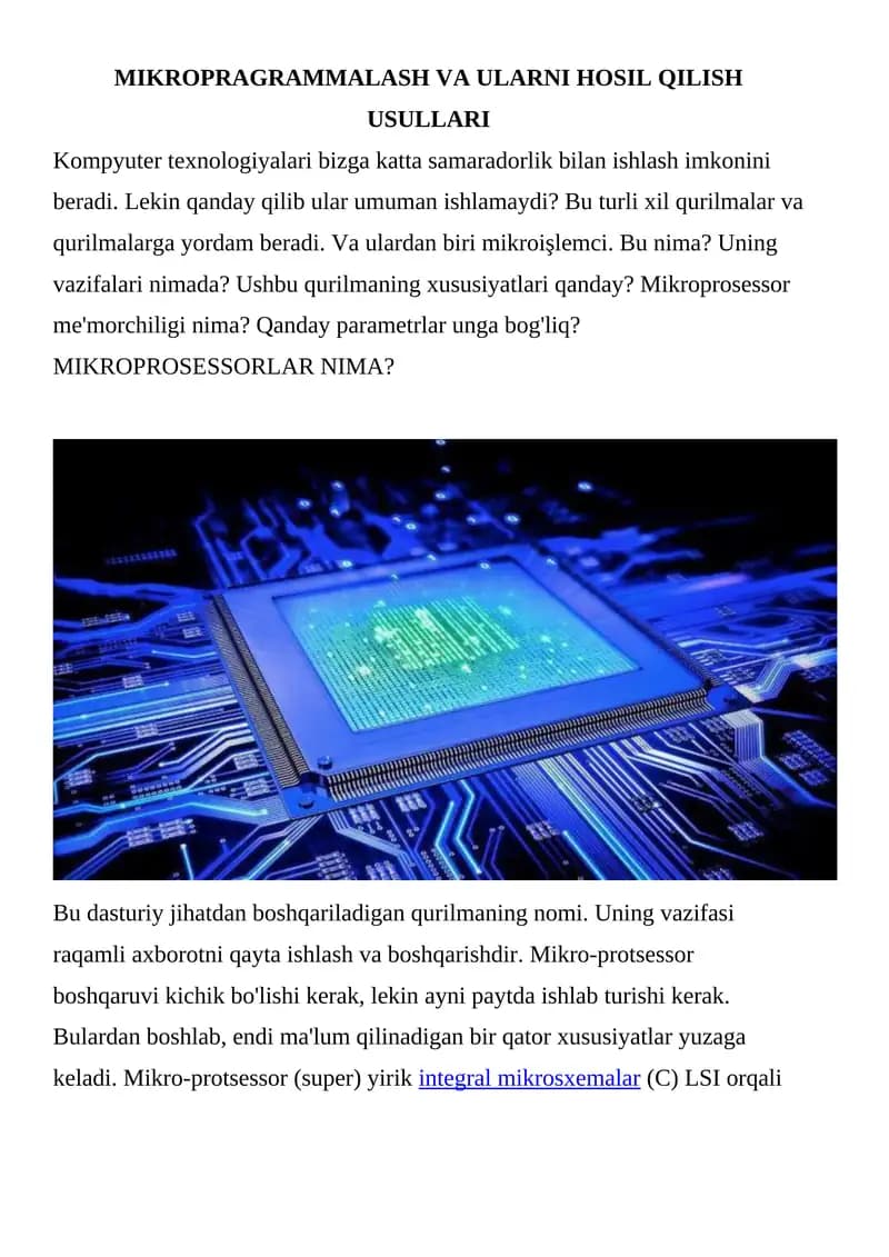 MIKROPROSESSORLAR NIMA?