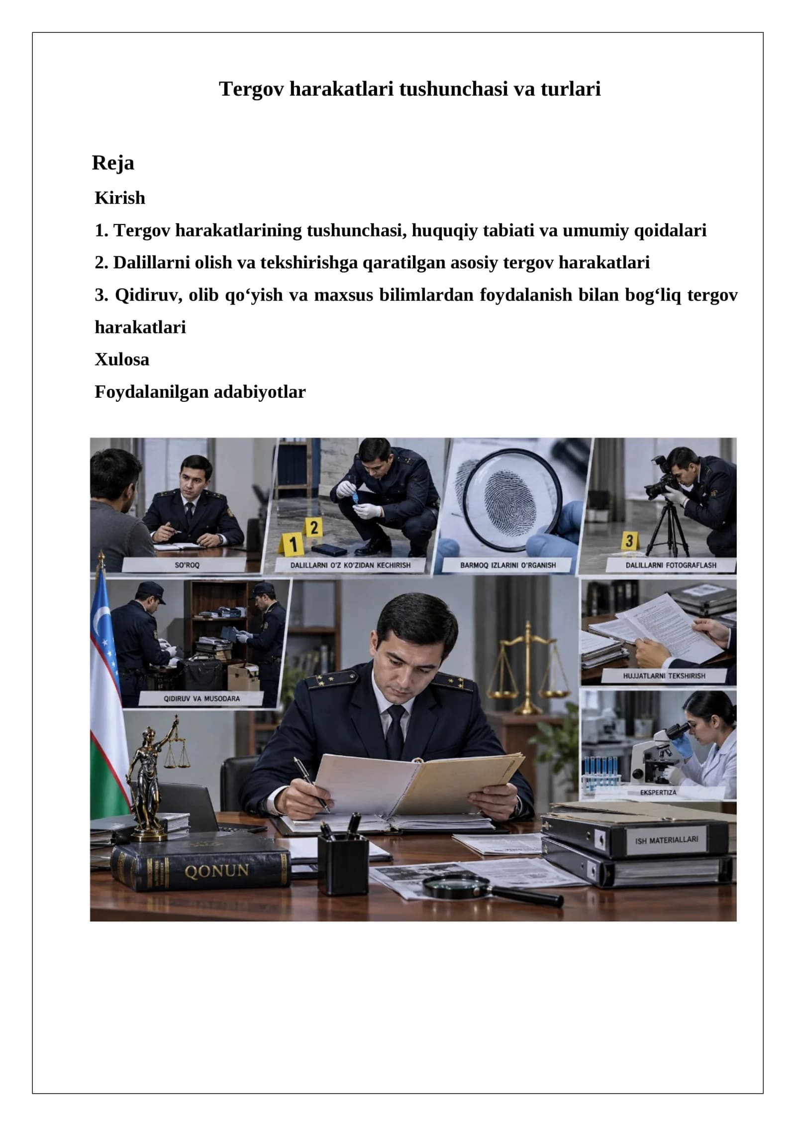 Tergov harakatlari tushunchasi va turlari