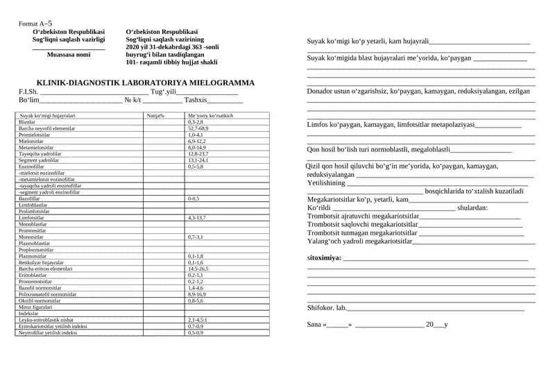KLINIK-DIAGNOSTIK LABORATORIYA MIELOGRAMMA